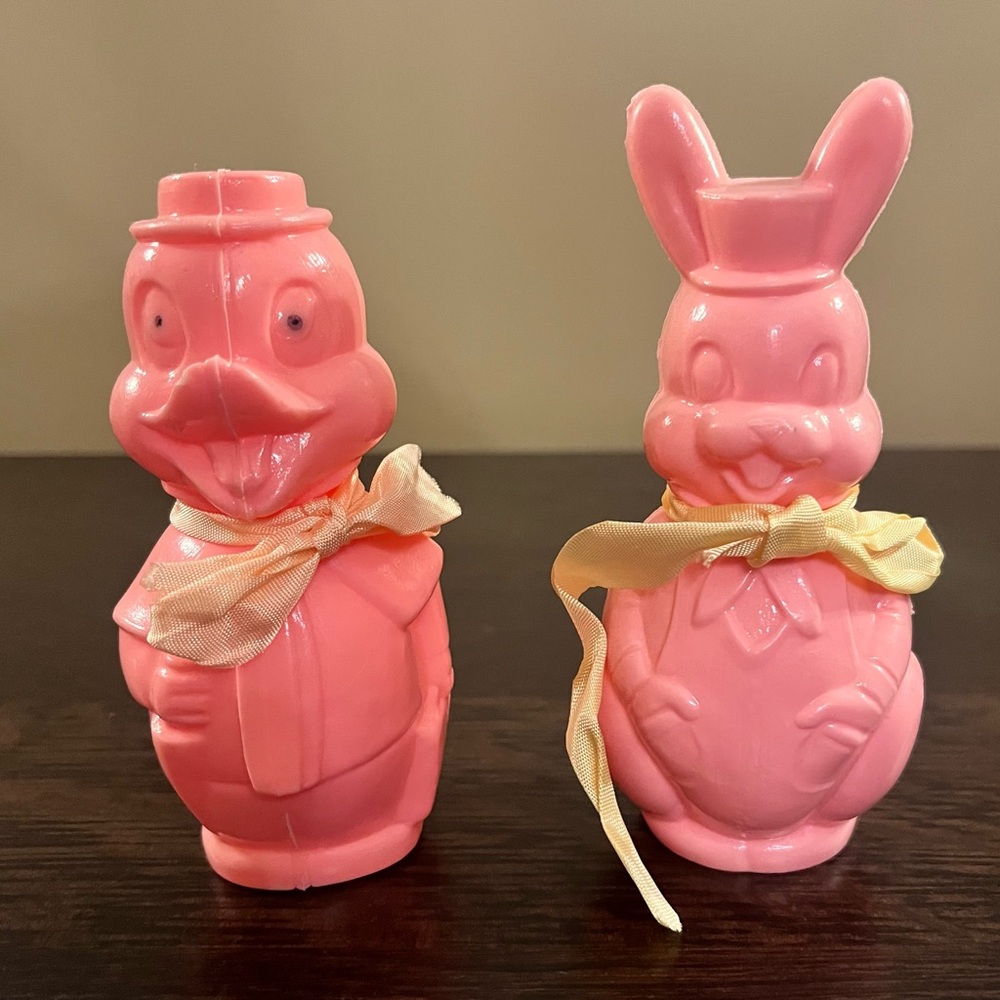 Cute Retro Vintage Plastic Pink Easter Bunny Duck Kitschy